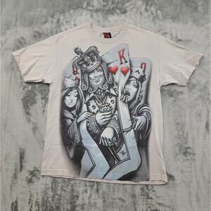 Vintage OG Abel Shirt Men L Gray Poker Cards King Queen Graphic Tee Short Sleeve